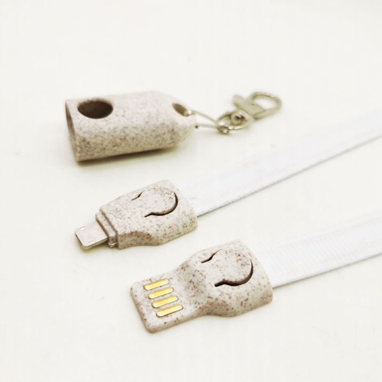 Eco-friendly Biodegradable wholesale price cable lanyard Wheat Straw USB Cable Lanyard