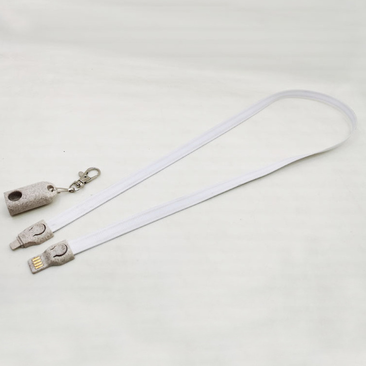 Eco-friendly Biodegradable wholesale price cable lanyard Wheat Straw USB Cable Lanyard