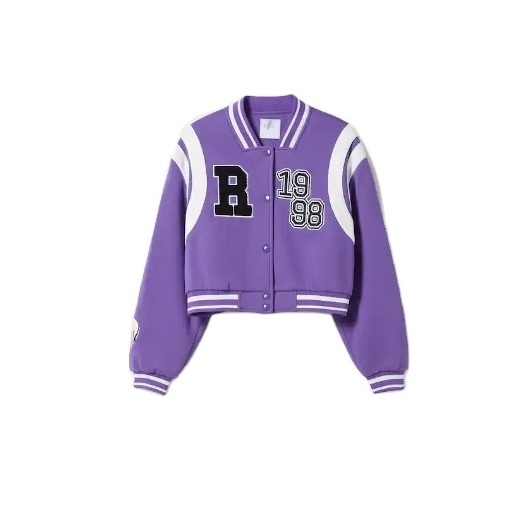 Newest Style Custom Logo High Quality Contrast Sleeve Varsity Bomber Breathable Women Cropped Varsity Jacket