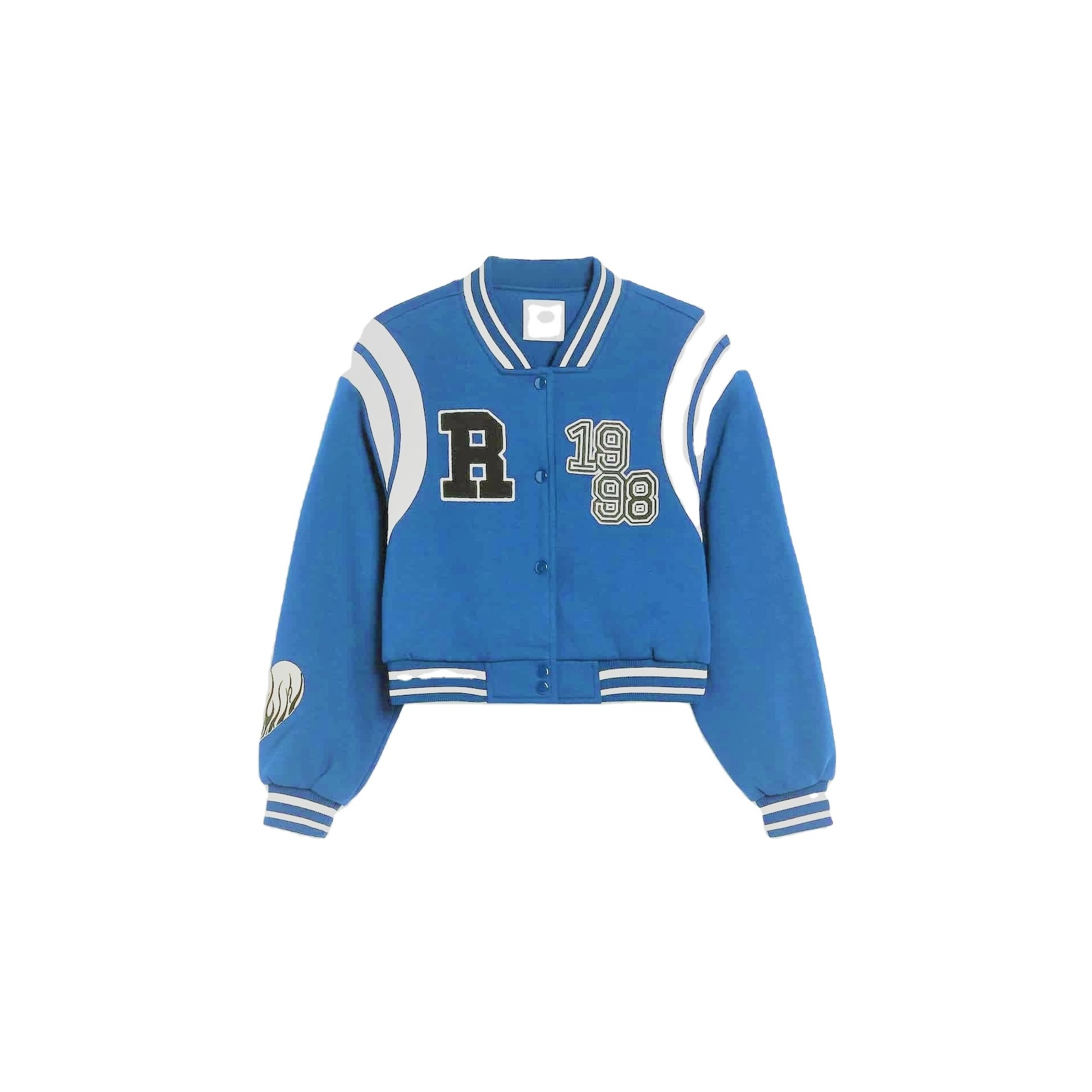 Newest Style Custom Logo High Quality Contrast Sleeve Varsity Bomber Breathable Women Cropped Varsity Jacket