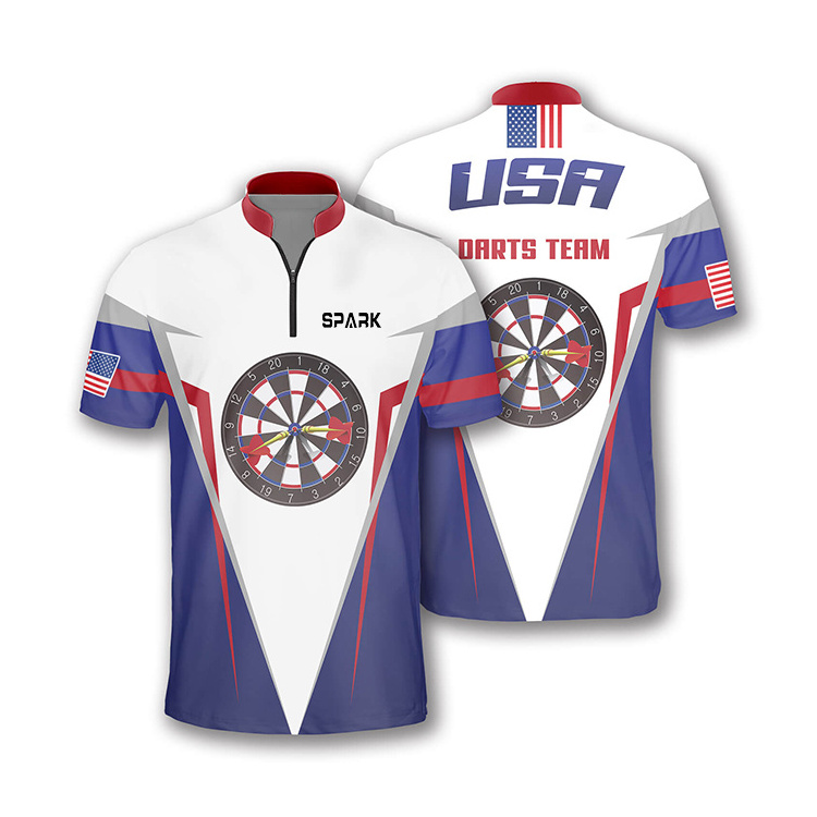 Design Your Own Custom Dart Polo Shirts With Zippers Team Sublimated Dart Jersey Light Weight Digital Printing Polyester