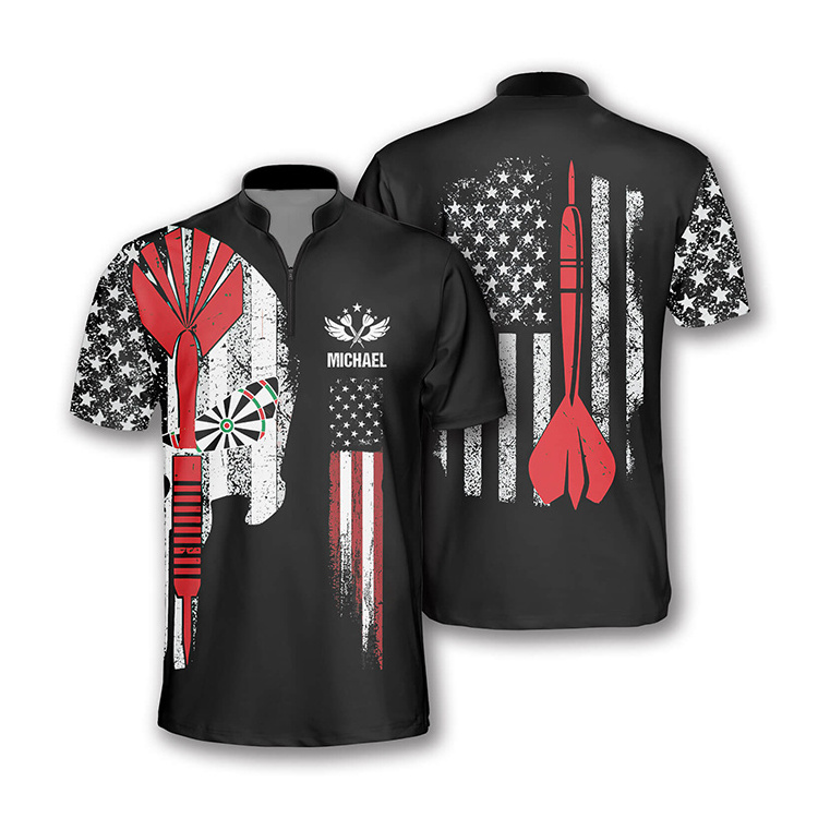 Design Your Own Custom Dart Polo Shirts With Zippers Team Sublimated Dart Jersey Light Weight Digital Printing Polyester