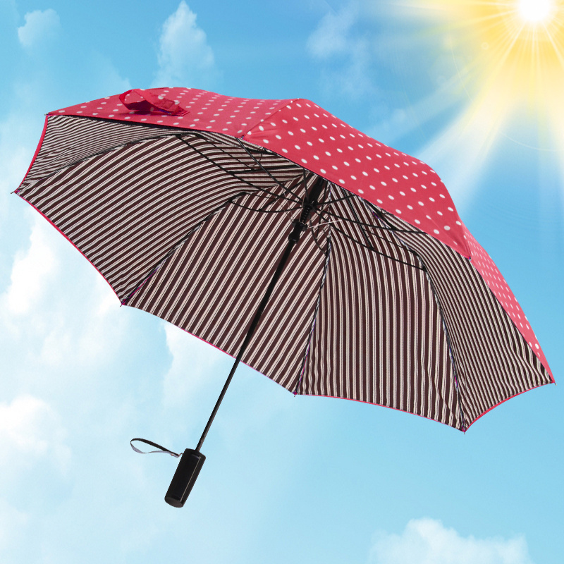 Fashion Polka dot stripes 23 inch double layer print two folding semi automatic 2 fold umbrella