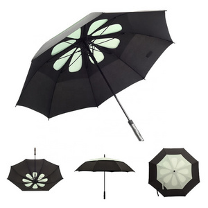 Custom High Quality Extra Long Auto Open Automatic Windproof Double Canopy Layer Best Fiberglass Straight Golf Umbrella