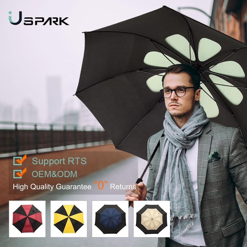 Custom High Quality Extra Long Auto Open Automatic Windproof Double Canopy Layer Best Fiberglass Straight Golf Umbrella