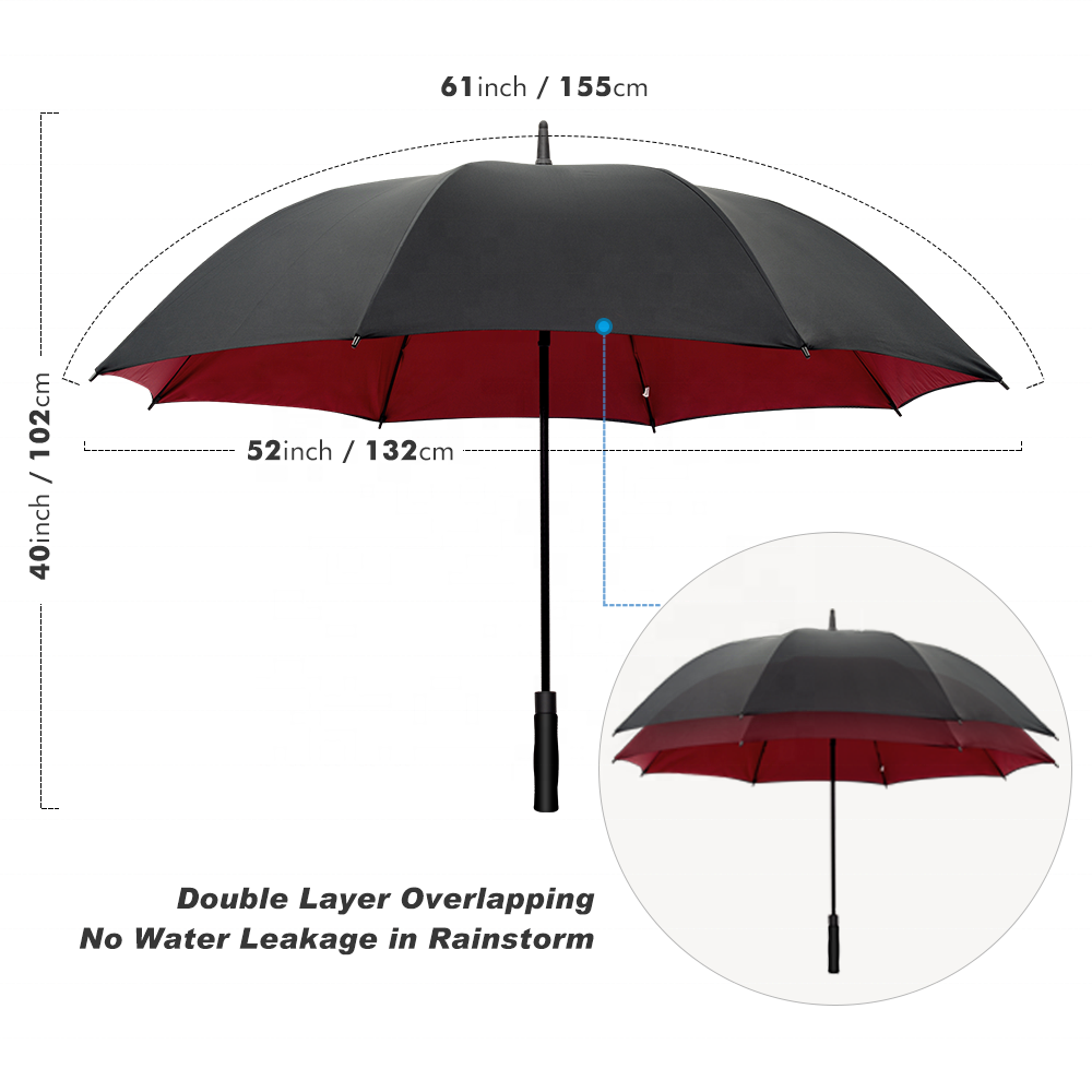 54/62 Inch Large Windproof Automatic Open Oversize Rain Umbrella Double Layer Canopy Stick Golf Umbrellas for Men Women