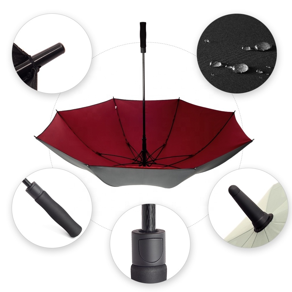 High Quality 30 inch Extra long Oversize Double Canopy Windproof Waterproof Auto Open Golf Umbrella for Family Size