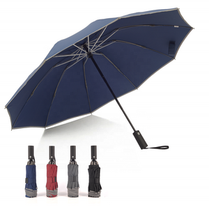 23inch 10ribs Blue Automatic Smart Reversible Compact Windproof Travel Reverse 3 Folding Umbrella