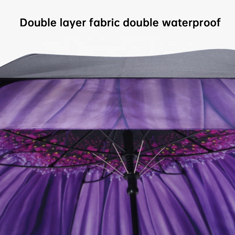 Sunflower digital printing 23inch double layer two folding semi automatic 2 fold umbrella