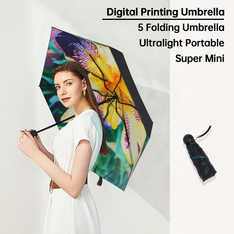 Digital printing sunscreen flower 5 folding uv protection fold sun umbrella