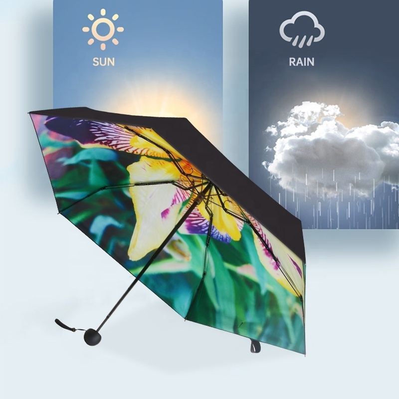 Digital printing sunscreen flower 5 folding uv protection fold sun umbrella