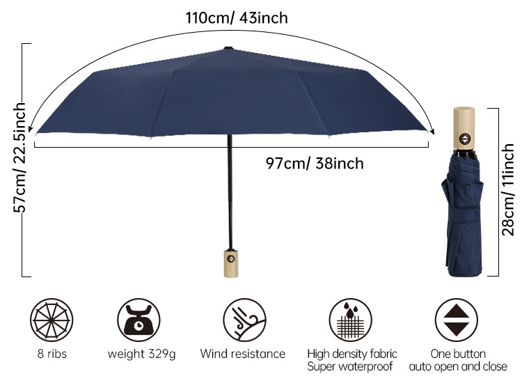 21inch lightweight bamboo handle folding automatic umbrellas windproof travel compact umbrella