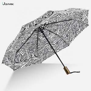 Windproof Travel Umbrellas Lightweight Automatic Compact Folding Umbrella Zebra Stripes Design Reinforced Canopy Auto Open Close