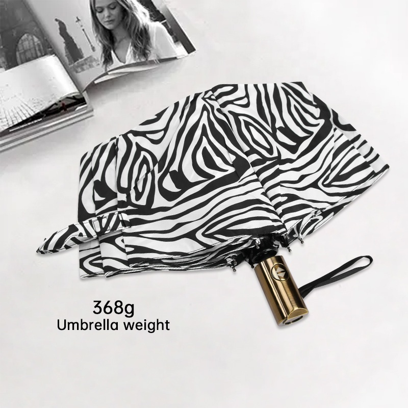 Windproof Travel Umbrellas Lightweight Automatic Compact Folding Umbrella Zebra Stripes Design Reinforced Canopy Auto Open Close