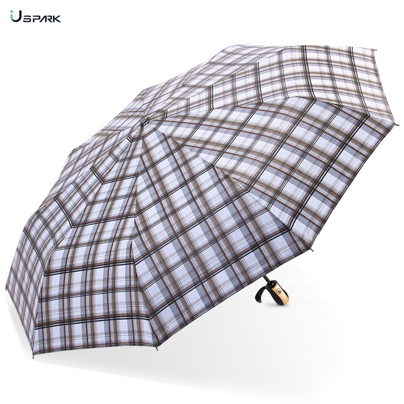 Windproof Travel Compact Automatic Folding Umbrella Plaid Stripe Auto Open Close 9 ribs Umbrella