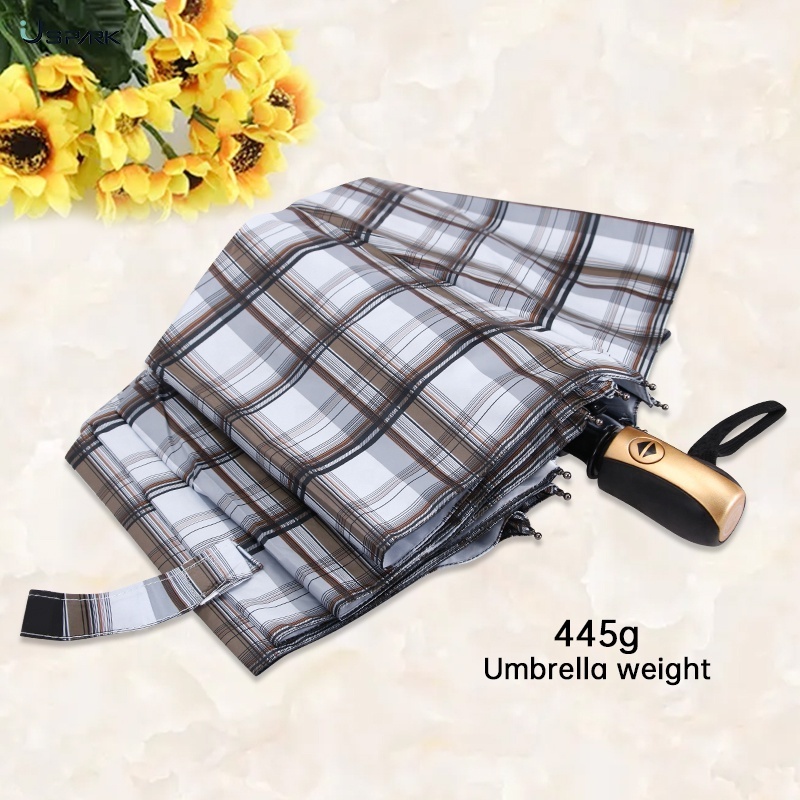 Windproof Travel Compact Automatic Folding Umbrella Plaid Stripe Auto Open Close 9 ribs Umbrella