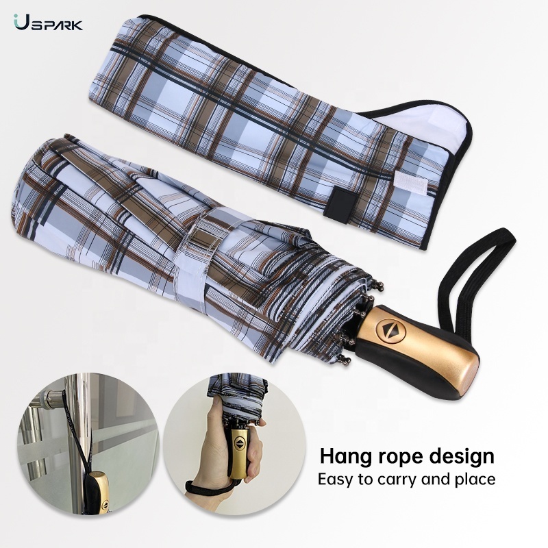 Windproof Travel Compact Automatic Folding Umbrella Plaid Stripe Auto Open Close 9 ribs Umbrella