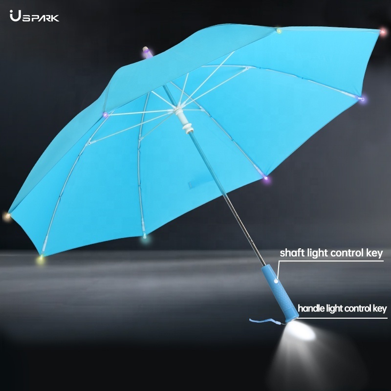 23ich manual kids multi color LED light umbrella with LED flashlight