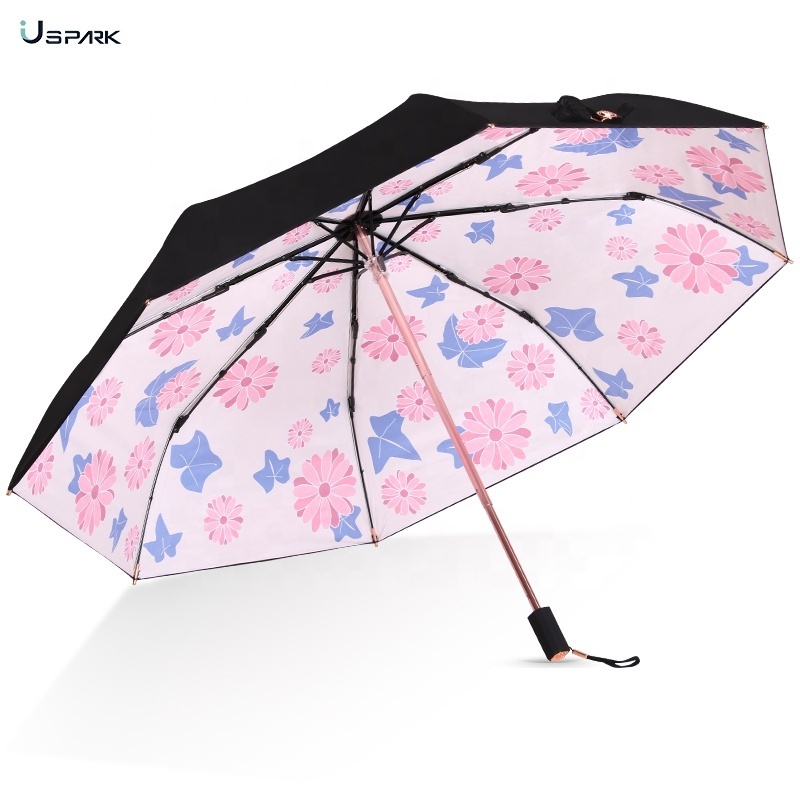 Superlight Digital sublimation printing Black coating uv protection Compact Travel  Folding Umbrella for women