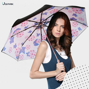 Superlight Digital sublimation printing Black coating uv protection Compact Travel  Folding Umbrella for women