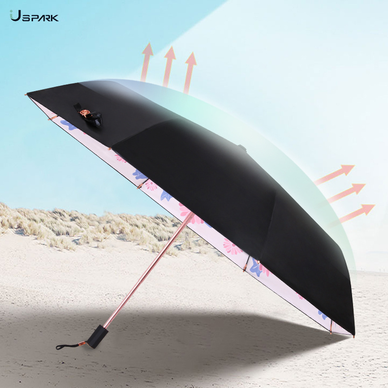 Superlight Digital sublimation printing Black coating uv protection Compact Travel  Folding Umbrella for women