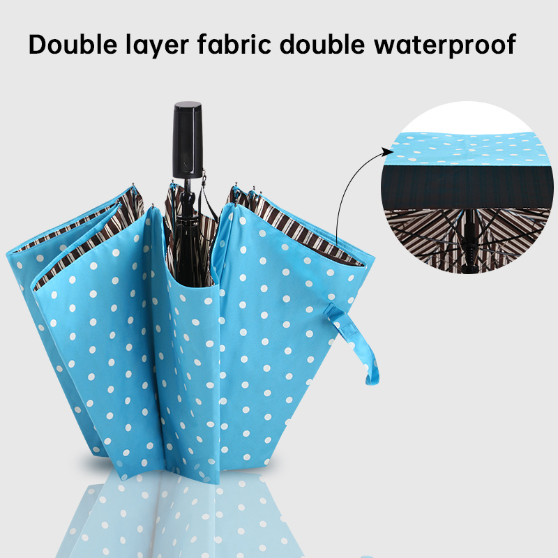 Fashion Polka dot stripes 23 inch double layer print two folding semi automatic 2 fold umbrella