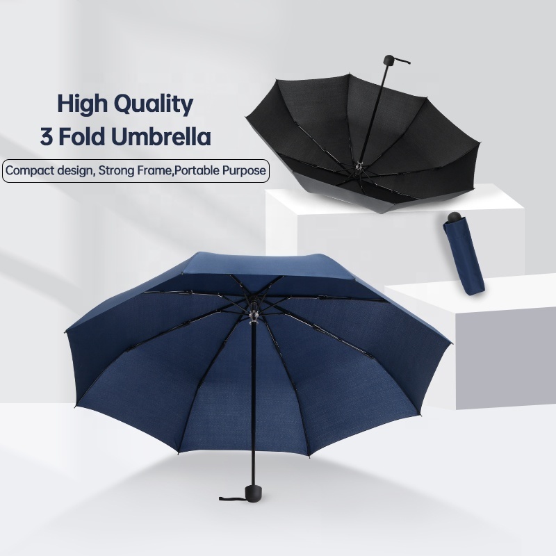 low price manual open 21 inch 3 folding promotion umbrella for sunshine and rain