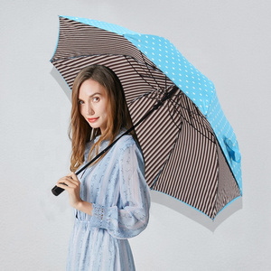 Fashion Polka dot stripes 23 inch double layer print two folding semi automatic 2 fold umbrella