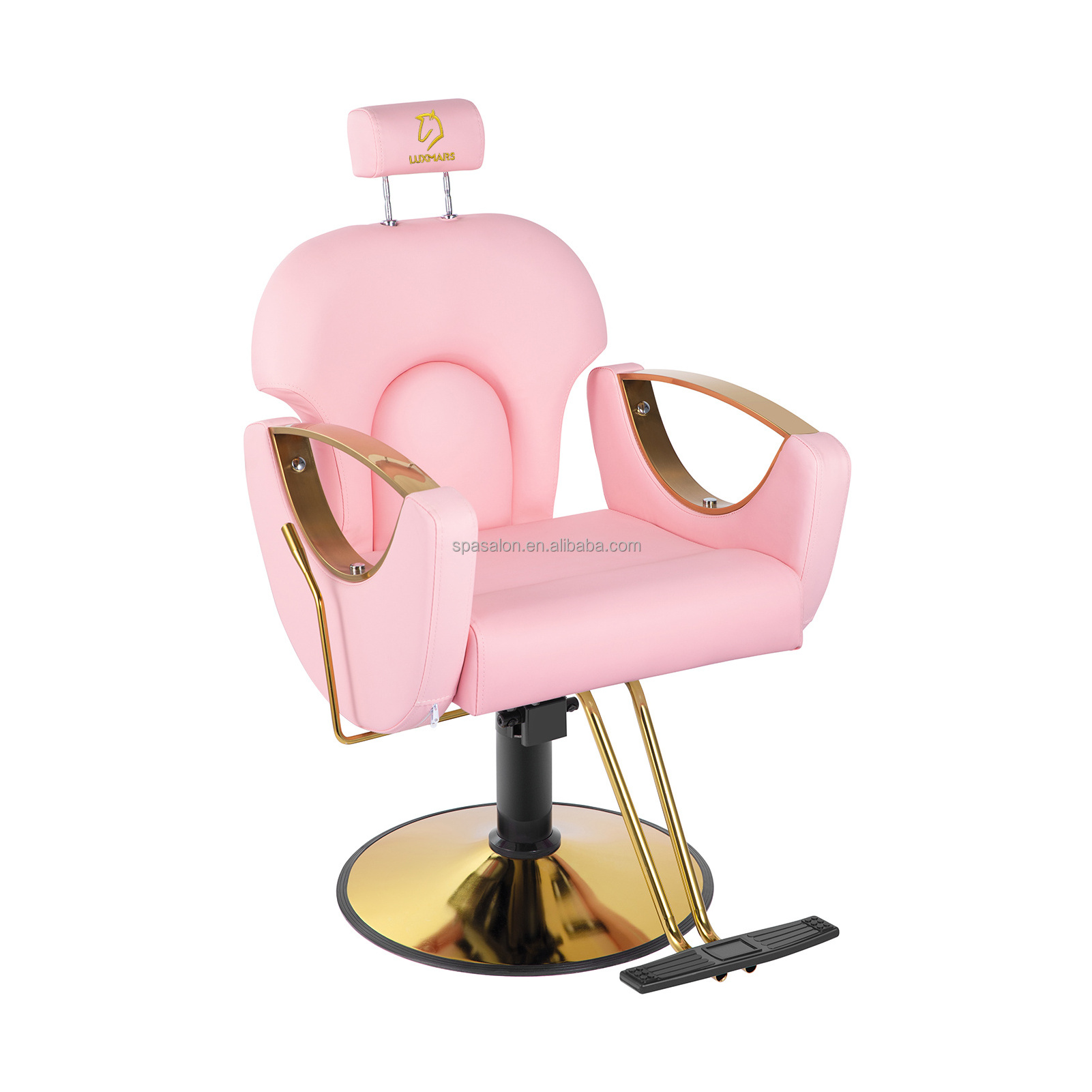 LUXMARS Customized Hot Pink Chair Barber Hair Custom Logo Salon Furniture Modern Styling Chair Customizable Synthetic Leather