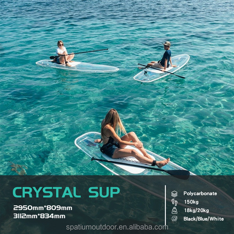 Spatium 2024 New Design transparent sup paddle sea surfboard Clear standing clear crystal paddle board for sale