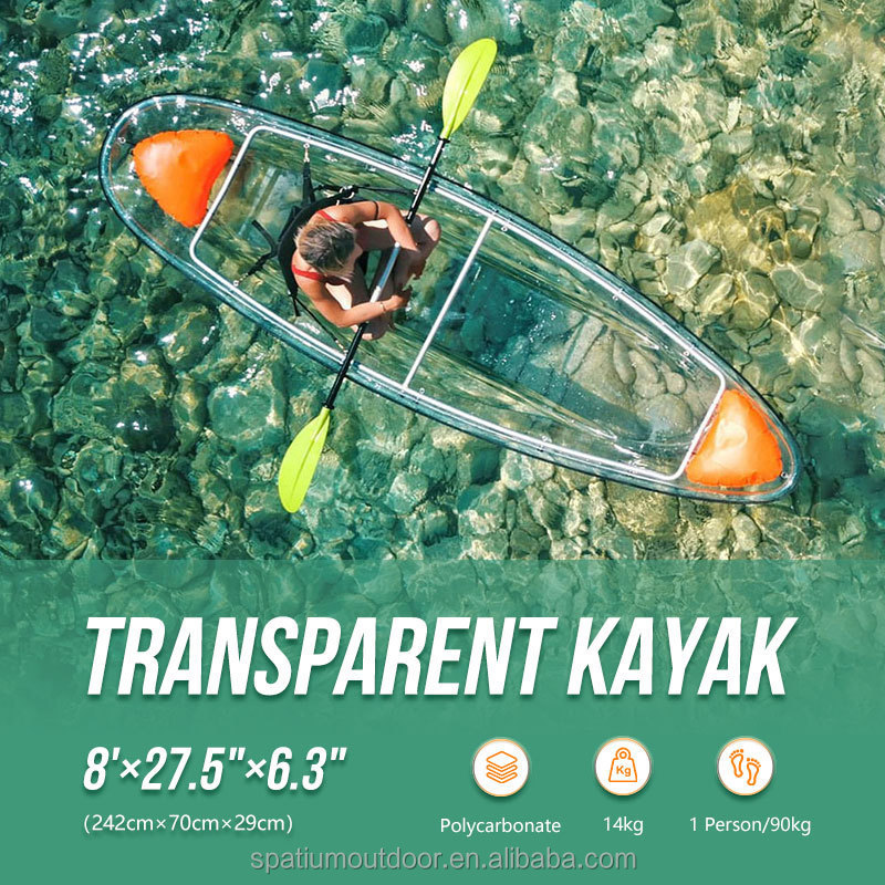 Spatium Hot Selling  Polycarbonate Plastic Boat See Through Bottom Crystal Clear Transparent Kayak for sale