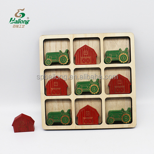 Handmade custom design rustic style decor indoor wood board travel tic tac toe game