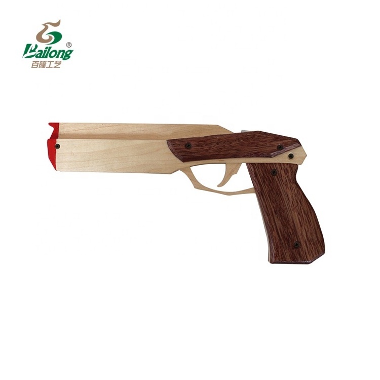 CNC made rubber band shooting wooden toy hand gun