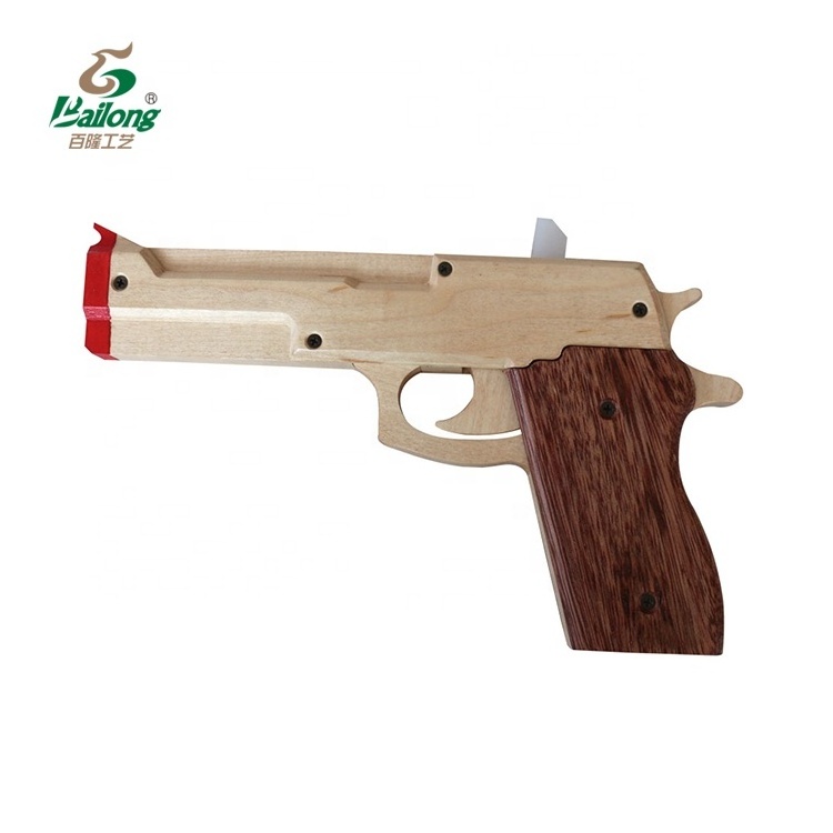 CNC made rubber band shooting wooden toy hand gun