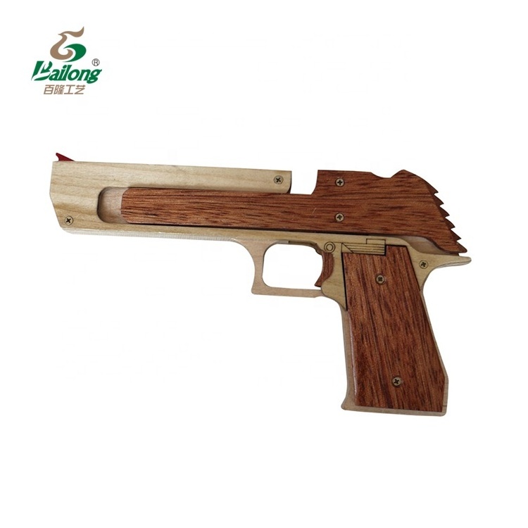 CNC made rubber band shooting wooden toy hand gun