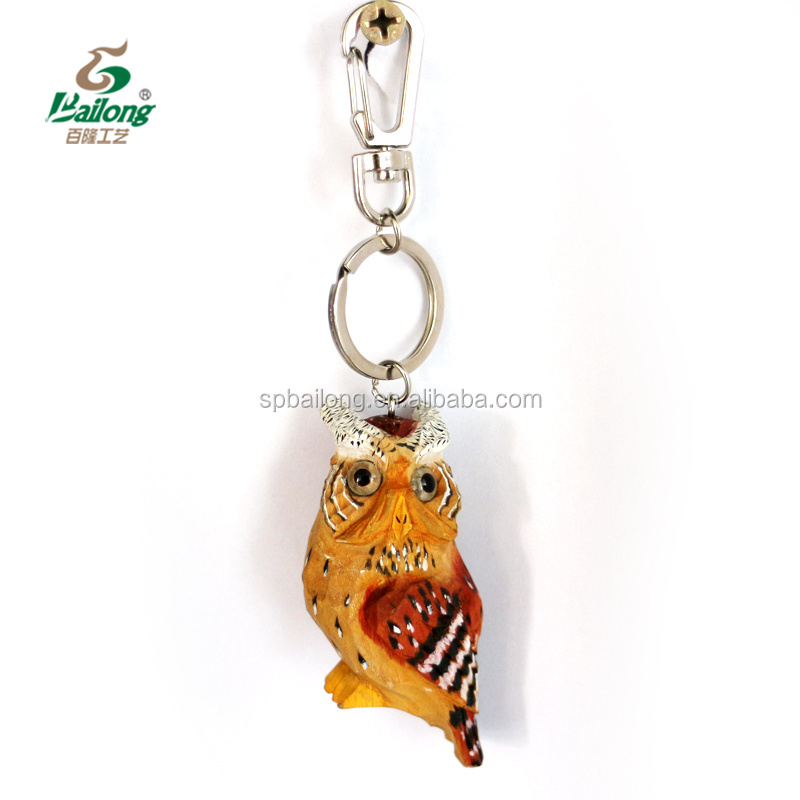 Handmade wood carving crafts gifts and promotion wood owl animal keychain key holder