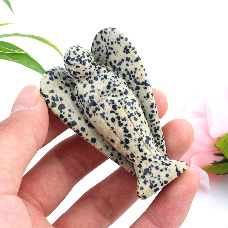 Natural Crystals 3 inch Angel Statue Carved Healing Stones Dalmatian Jasper Angel For Girl Gift