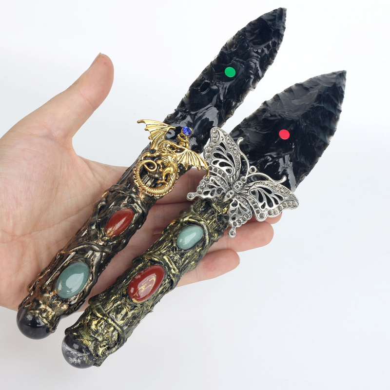 Wholesale crystal  handicrafts black crystal dagger obsidian knife