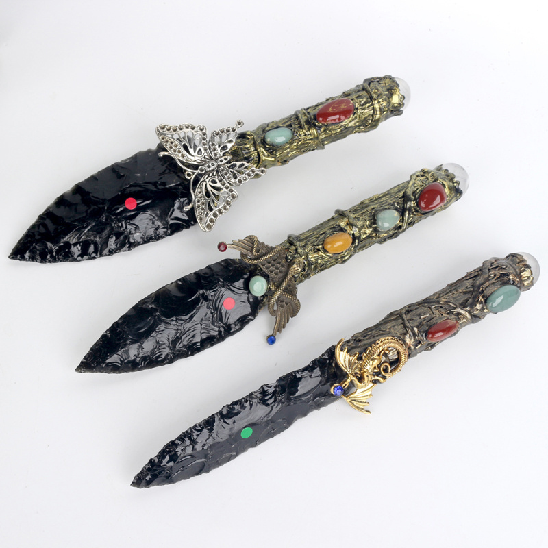 Wholesale crystal  handicrafts black crystal dagger obsidian knife