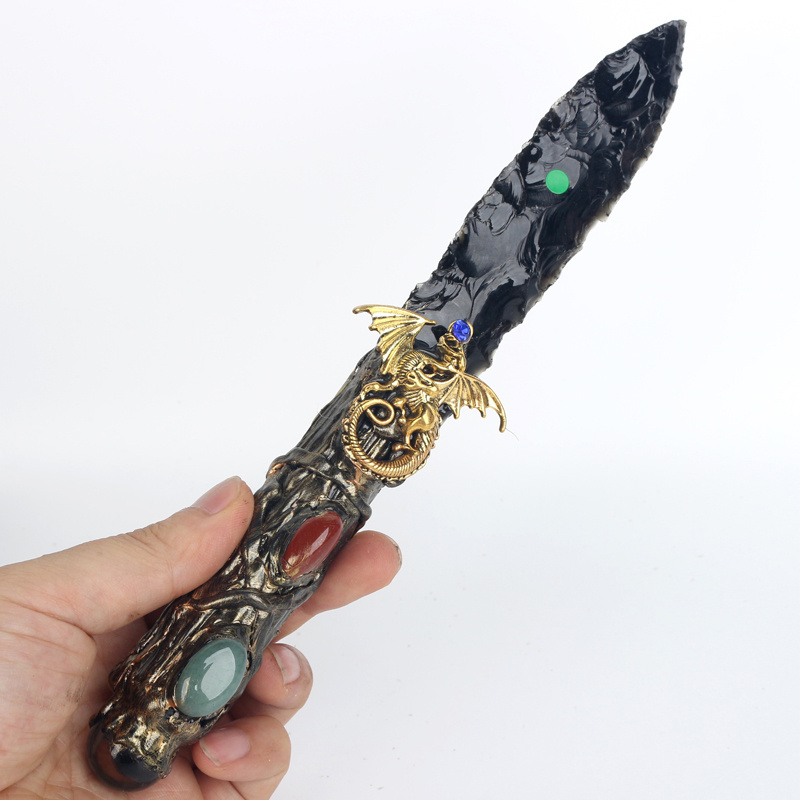 Wholesale crystal  handicrafts black crystal dagger obsidian knife