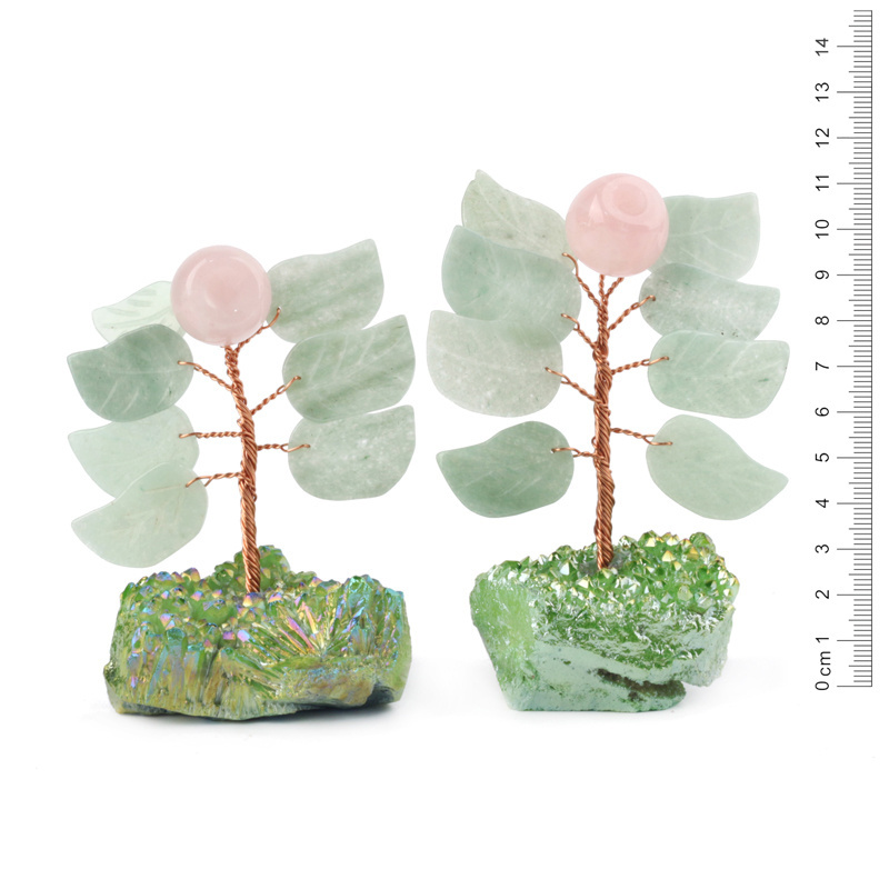 Natural  gemstone lucky craft rose quartz  apple crystal  tree in aura geode