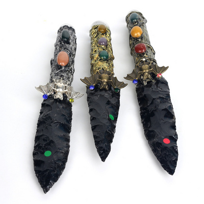 Wholesale crystal  handicrafts black crystal dagger obsidian knife