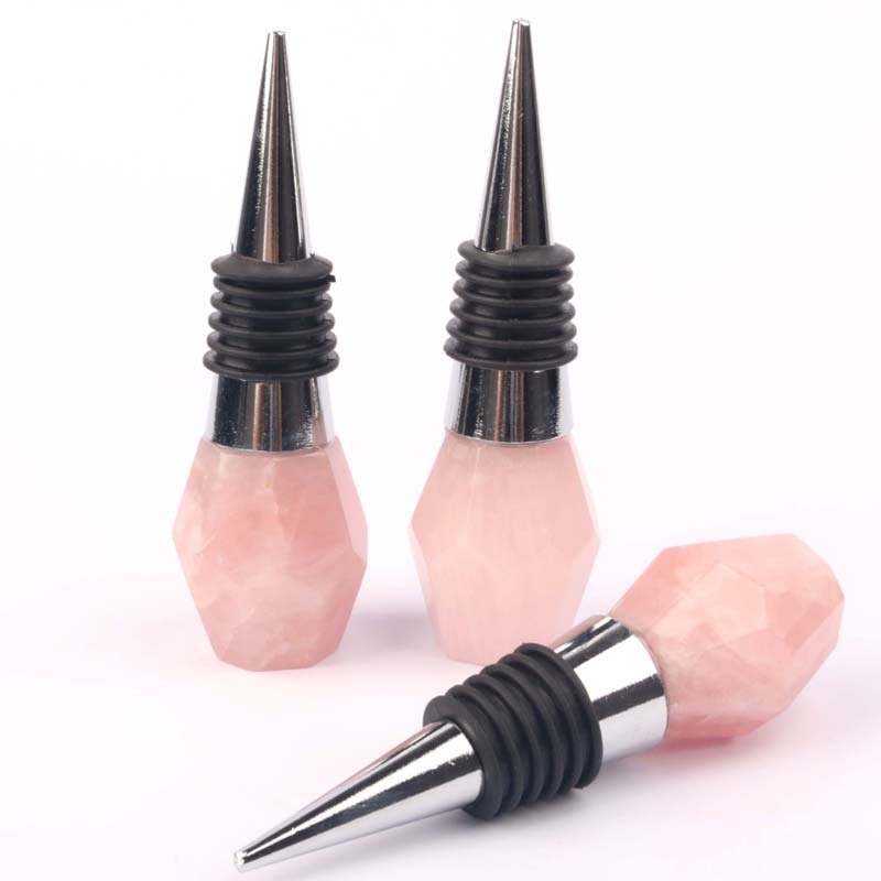 customized  natural rose quartz gem crystal bottle stopper gemstone wine stopper for home decoration