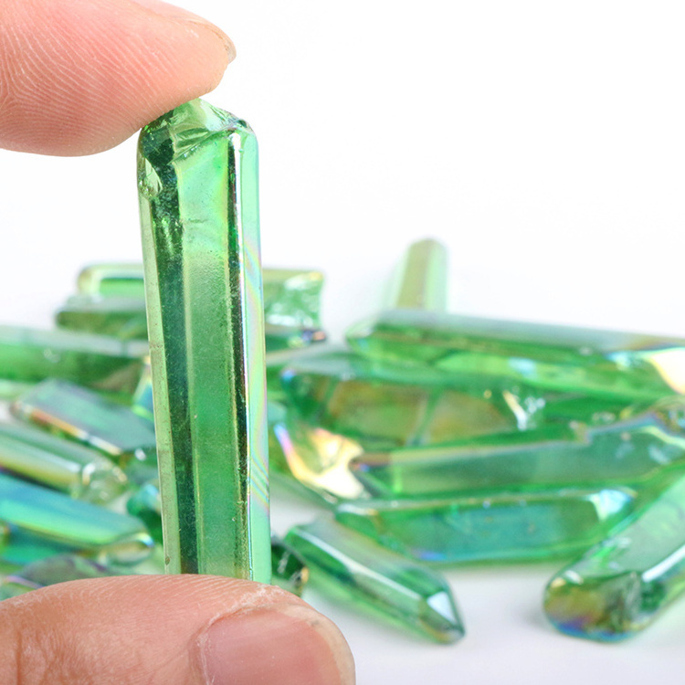 Natural Green Angel Aqua Aura Spirit Quartz Crystal Points Titanium Coating For Wholesale