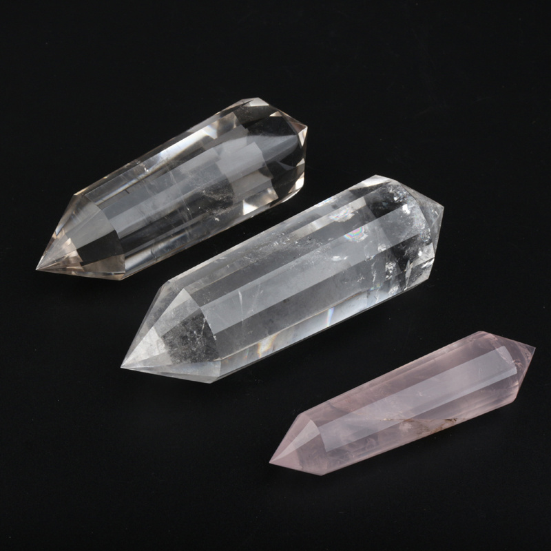 24 Sided Clear Quartz rose quartz Double Terminated Vogel Crystals Healing Point