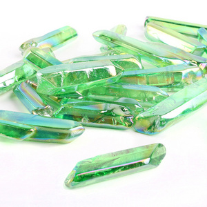 Natural Green Angel Aqua Aura Spirit Quartz Crystal Points Titanium Coating For Wholesale