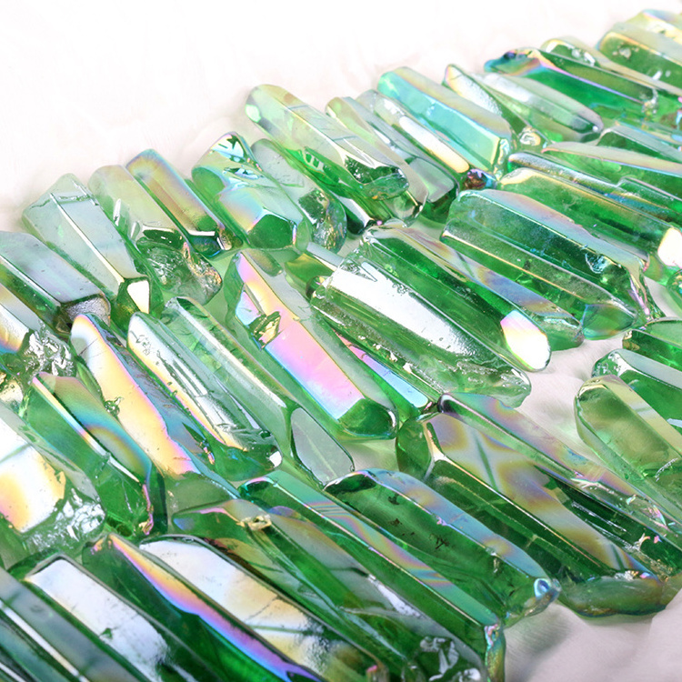 Natural Green Angel Aqua Aura Spirit Quartz Crystal Points Titanium Coating For Wholesale