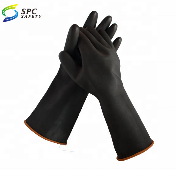 Smooth Surface Inside Heavy duty 55 cm long industry Rubber work Acid alkali oil resistance Heavy duty natural latex Gloves