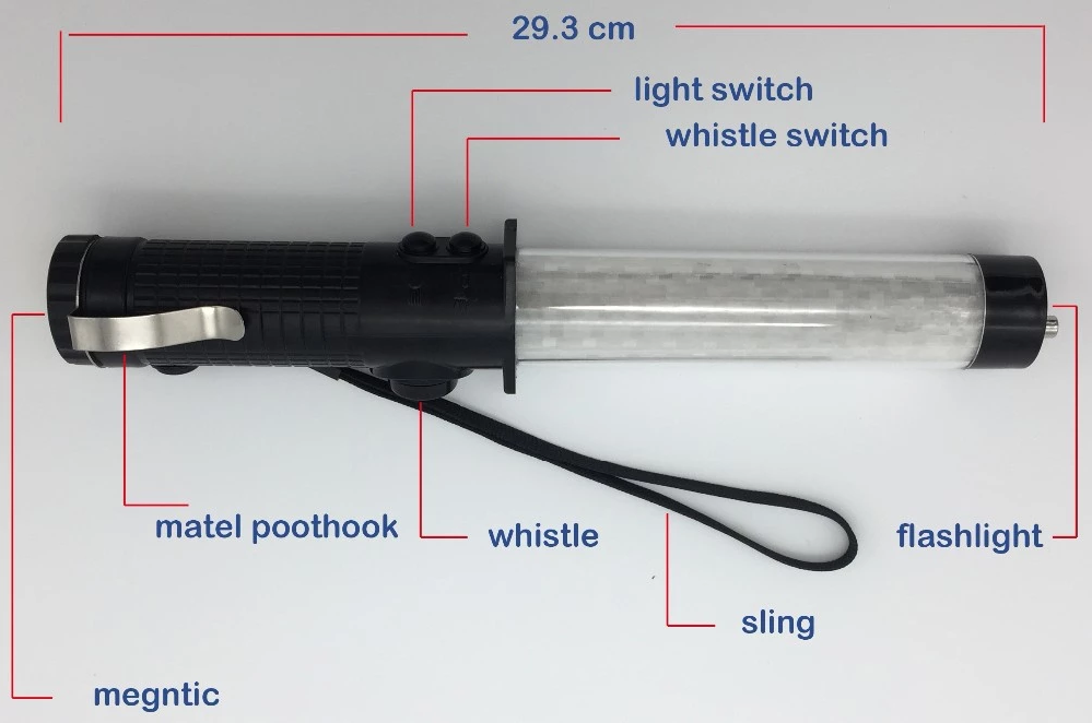 Multifunctional 28cm outdoor Emergency SOS whistle Traffic security command wand signal safety Baton with magnetic and top light