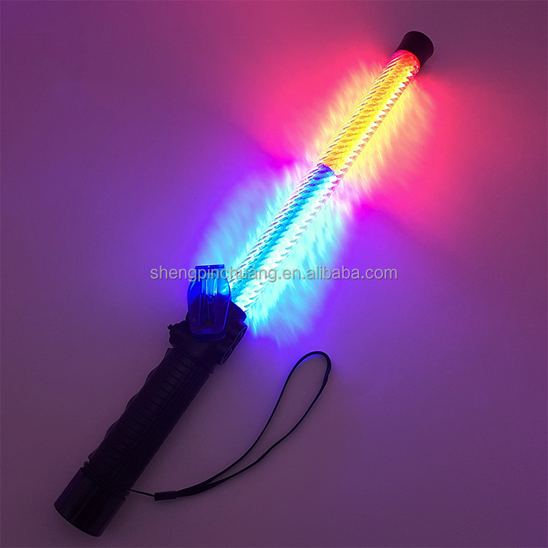 Heavy duty magnetic whistle led Red blue warning traffic signal light stick self defense emergency public security strobe baton